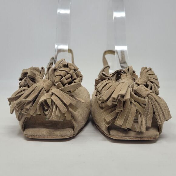 Prada Sandals IT36 US6 Tan Brown Suede Kitten Tassels Peep Toe Slingback Dainty - Picture 3 of 13